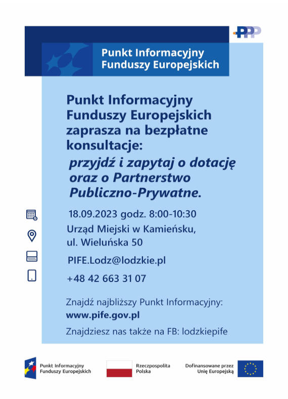 Plakat /Punkt Informacyjny Funduszy Europejskich zaprasza na bezplatne konsultacje 