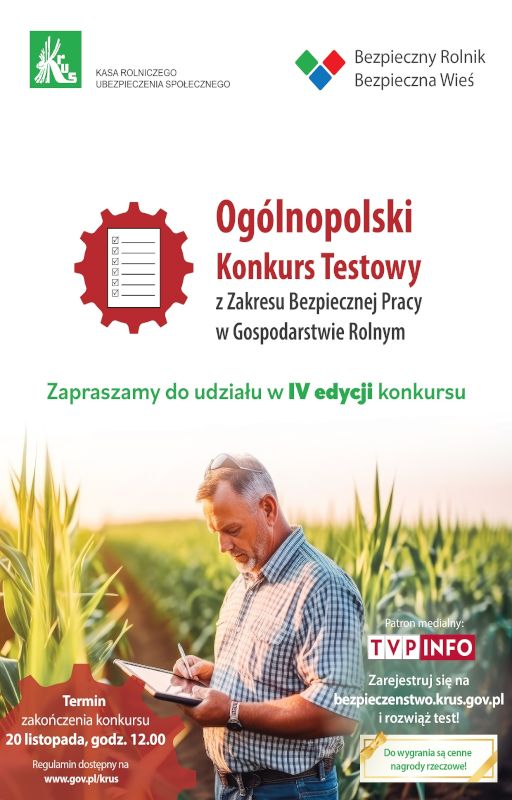 Grafika / KRUS Ogólnopolski Konkurs Testowy z Zakresu Bezpiecznej Pracy w Gospodarstwie Rolnym