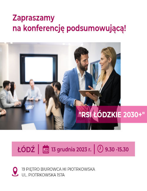 Grafika / Konferencja podsumowująca projekt Regionalnej Strategii Innowacji Województwa Łódzkiego RSI Łódzkie 2030+