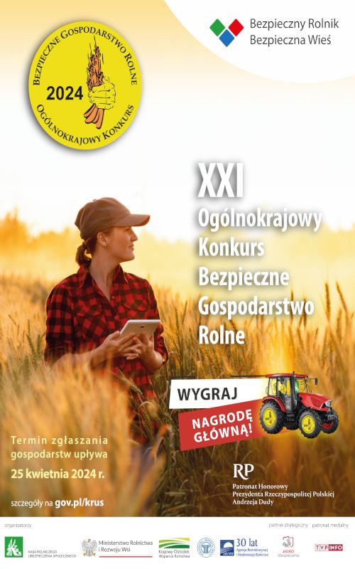 Plakat / KRUS zaproszenie do konkursu Bezpieczne Gospodarstwo Rolne 2024