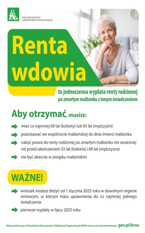 Plakat / KRUS: Renta wdowia - od lipca 2025 r. 