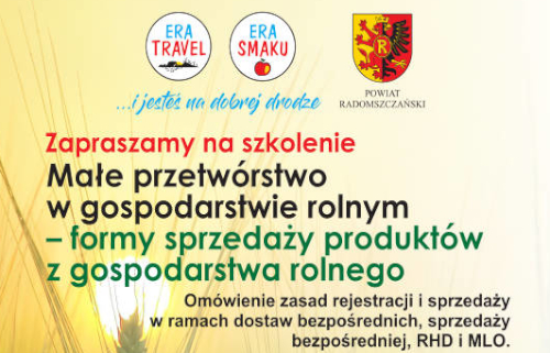 Grafika /Zaproszenie na bezpłatne szkolenie - Małe przetwórstwo w gospodarstwie rolnym