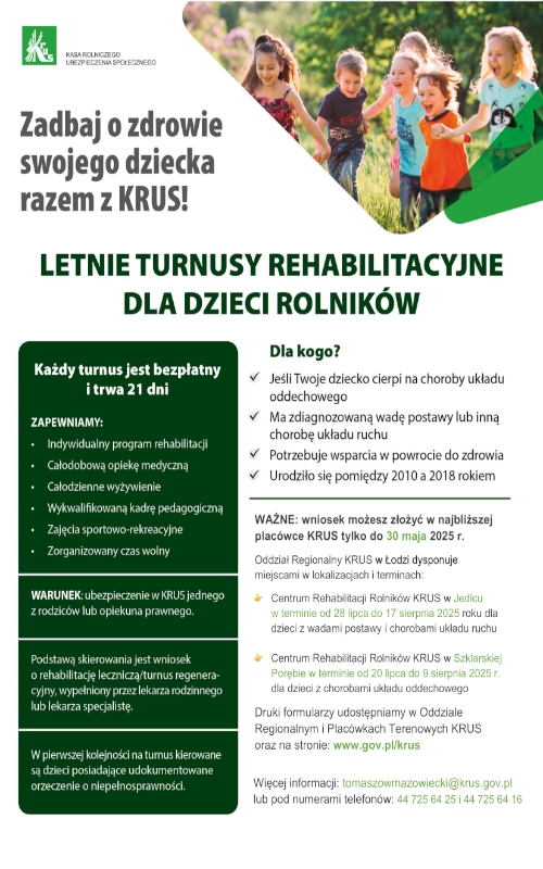 Grafika / KRUS Bezpłatne turnusy rehabilitacyjne dla dzieci w 2025r.