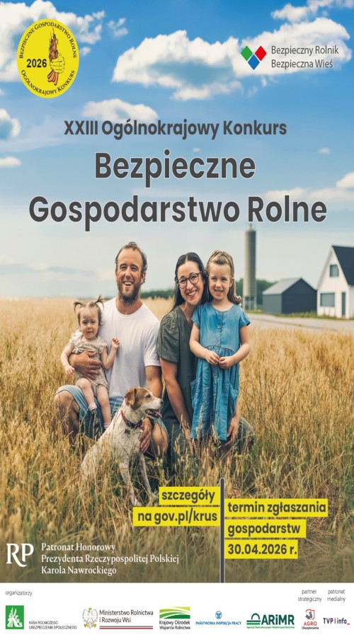 Plakat / KRUS zaproszenie do konkursu Bezpieczne Gospodarstwo Rolne 2024